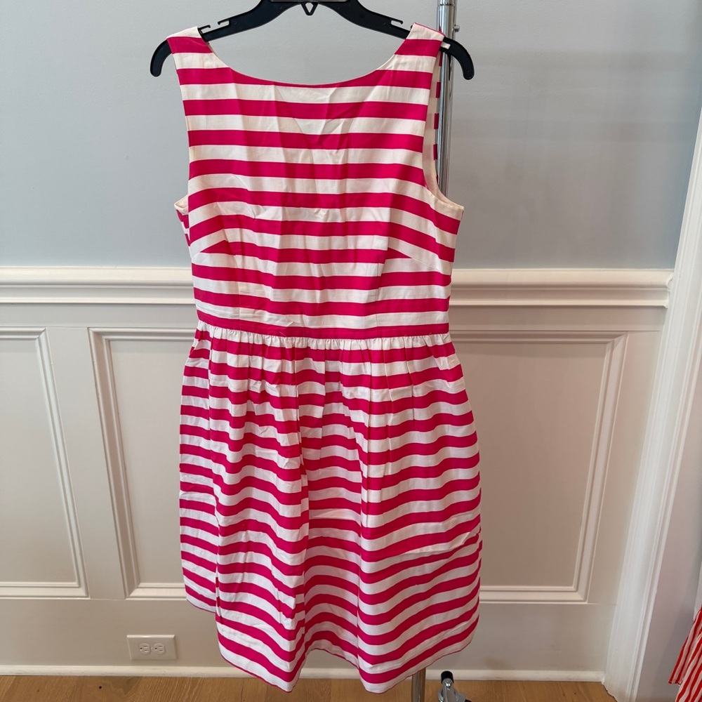 Lilly Pulitzer Women’s Hot Pink and White Striped Sleeveless Dress Pockets 14